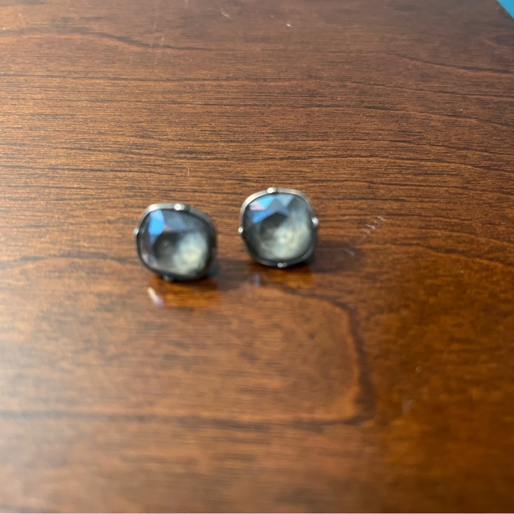 Touchstone Crystal by Swarovski Black Stud Earrings in Matte Silvertone